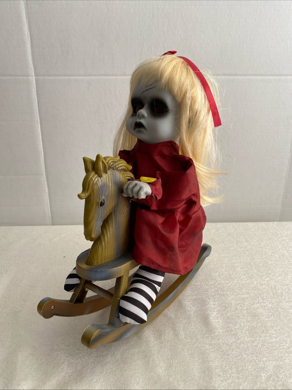 Halloween Animatronic Creepy Doll Rocking On Horse